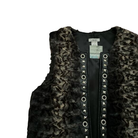 y2k 2000s Vintage Caché Gray Rhinestone Glam Faux Fur Open Vest Size Medium - Picture 3 of 5
